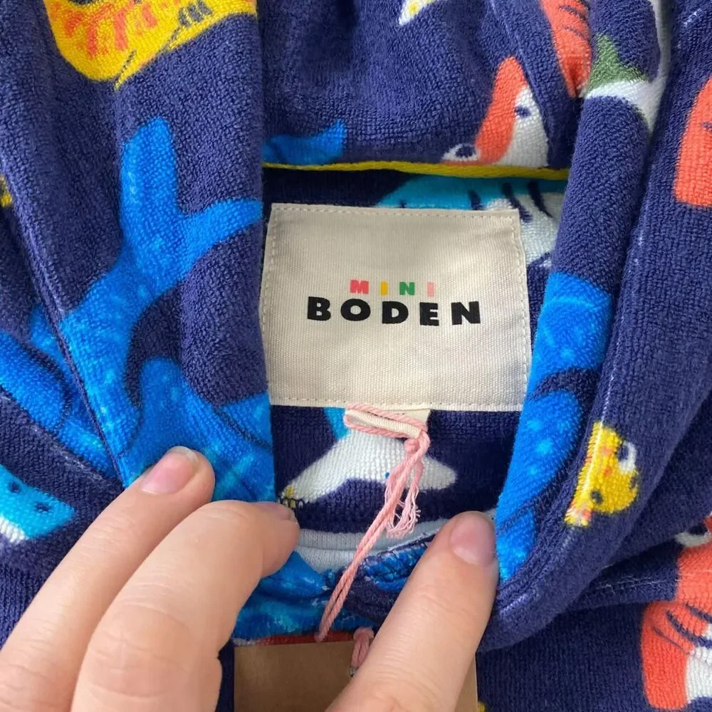 NWT Mini Boden Towelling Pop-over Hoody College Navy Sharks 9 - 10 Y